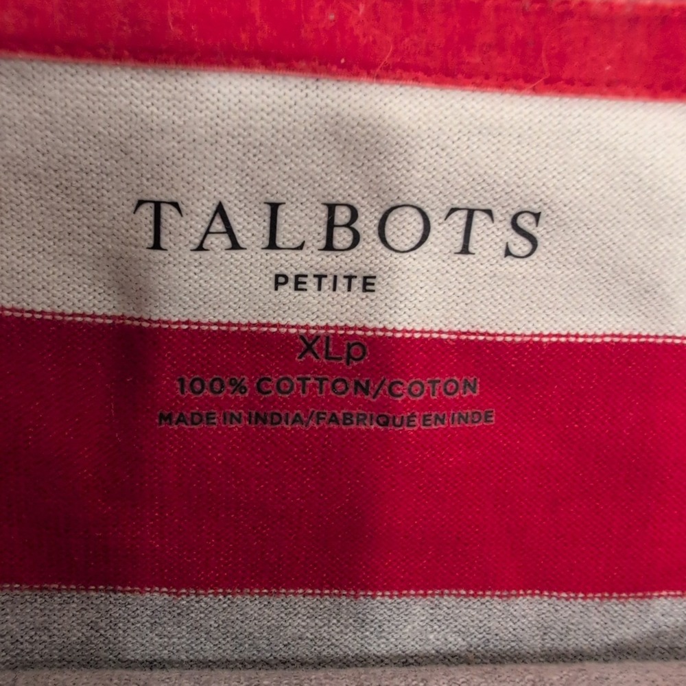 Talbots Petite Red White Gray Black Striped Long Sleeve Boat Neck Top XLp - Picture 2 of 5